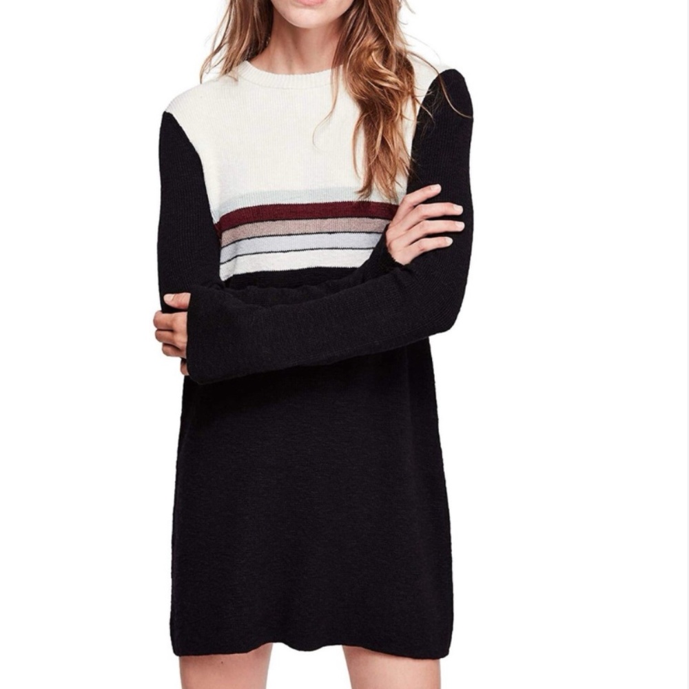 NWT Free People Long Sleeve Colorblock Sweater Dress Black XS Linen Cotton - Picture 8 of 8